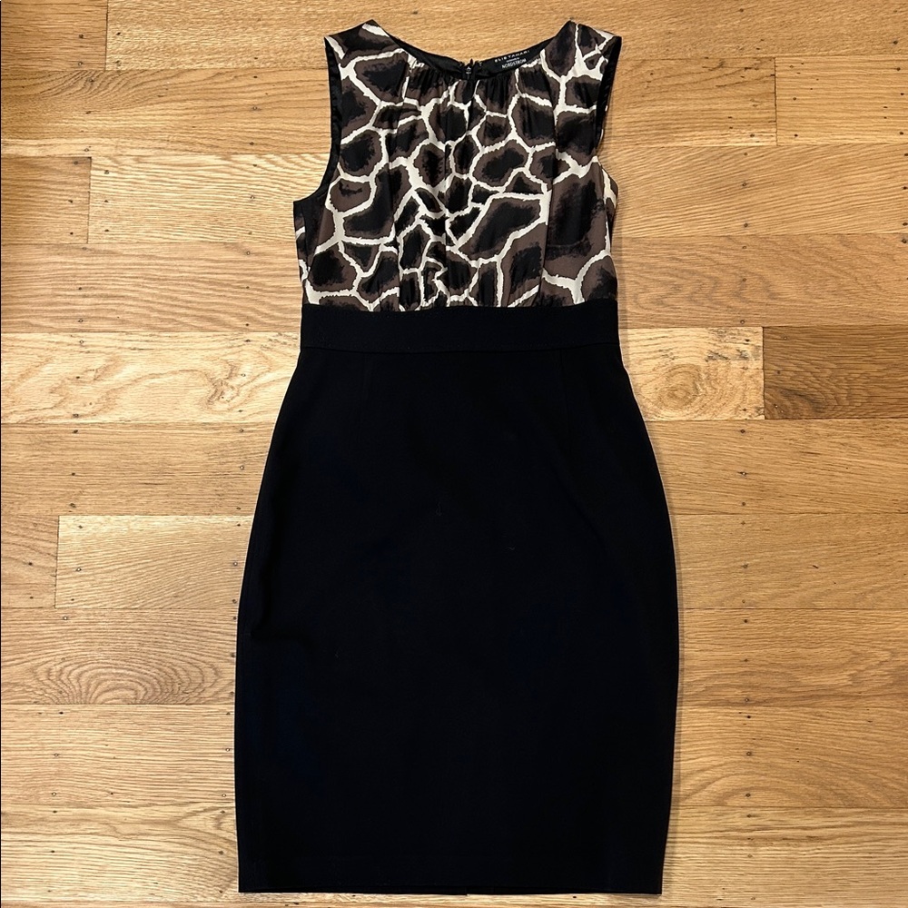 Elie Tahari Giraffe Print and Black Sheath Dress